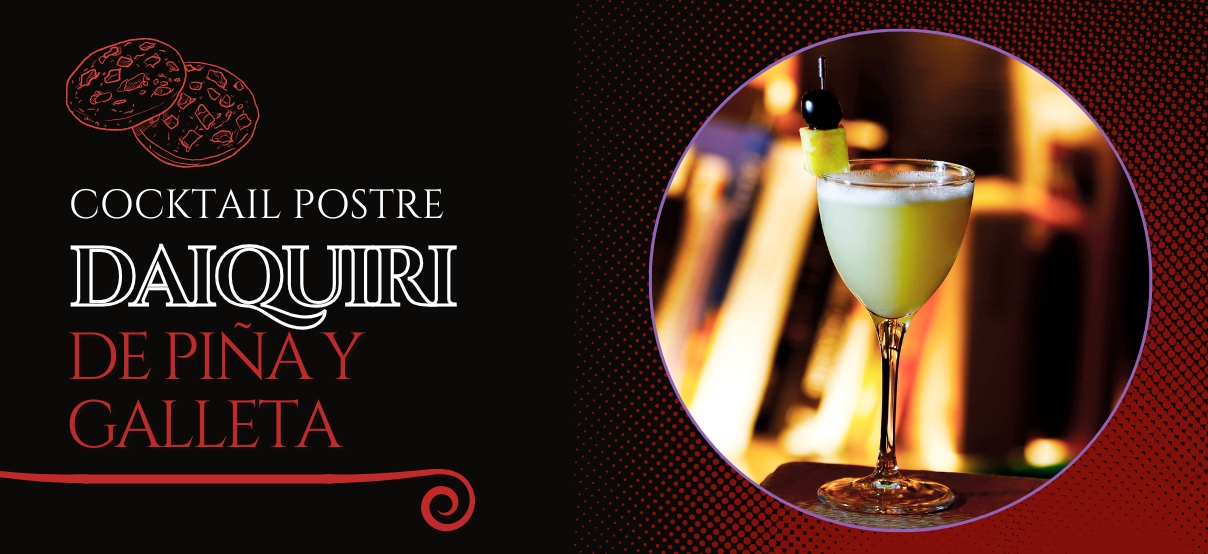 Receta de un postre de Daiquiri con piña, galleta y chocolate blanco.