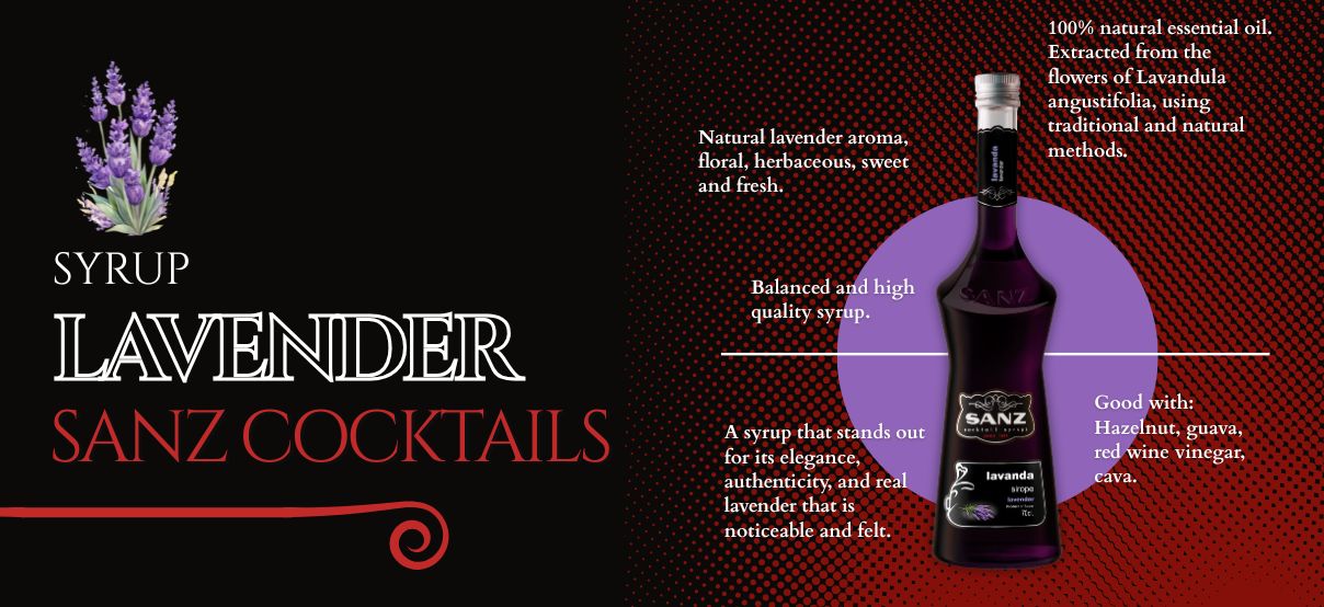 Descubre el sirope de lavanda con aceite esencial natural de Sanz Cocktails